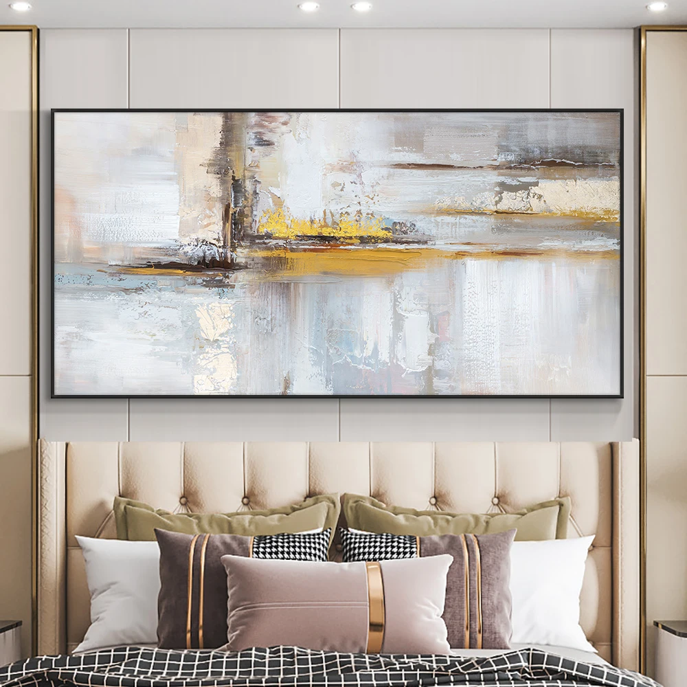 Handmade Large Size Abstract Oil Painting With Gold Foil On Canvas Modern Unframed Painting Wall Art