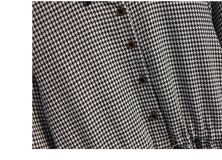 autumn new large size women's slim houndstooth long sleeve dress