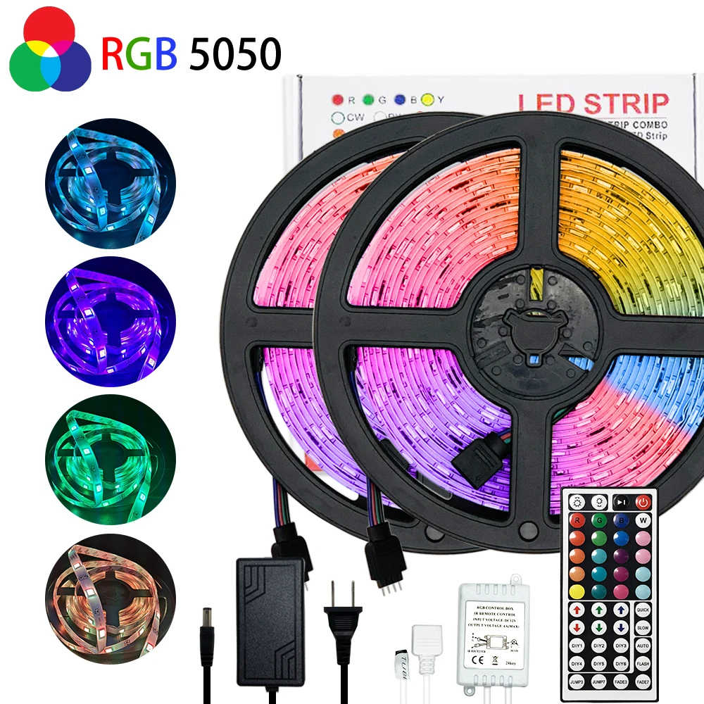 

LED Luces Strip Lights RGB 5050 2835 SMD Flexible Ribbon Waterproof RGB 5M 10M 15M Tape Diode IR Control LED Lights Christmas