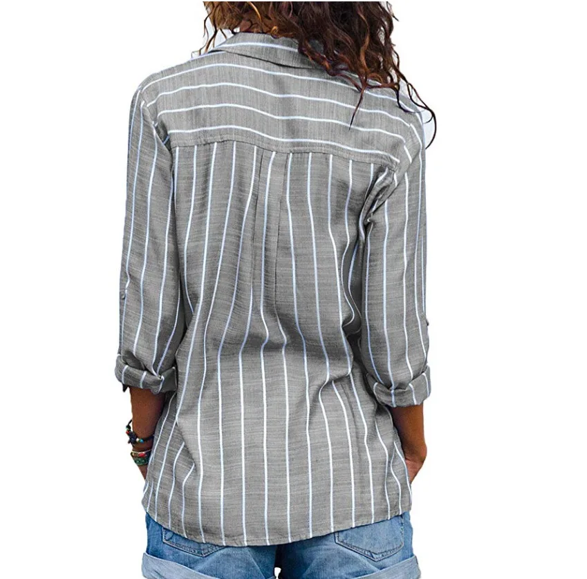 Women Stripe Shirts Blouses Long Sleeve Casual Lady Office Chiffon Shirt Autumn Blouse Loose Button Mujer Blusas Top Plus Size