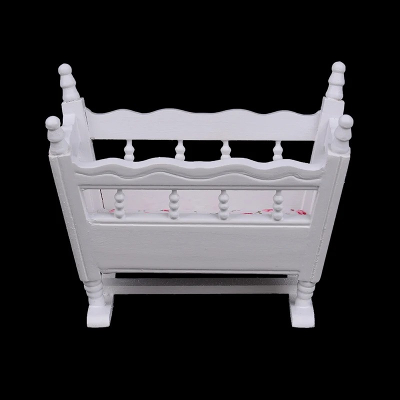 1PCS Modern White Wooden Furniture Crib For Baby Cradle Children Room Doll House 1:12 Miniature