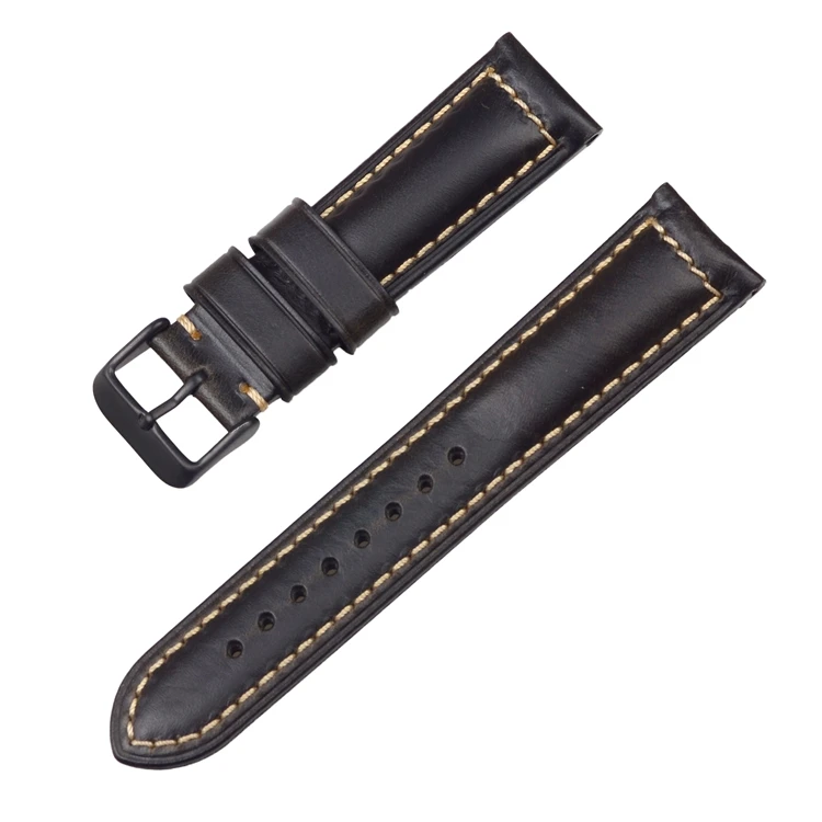 Black Black Buckle EACHE 18 мм 20 мм 22 мм ремешок для часов из натуральной кожи - Цвет ремешка: Black Black Buckle