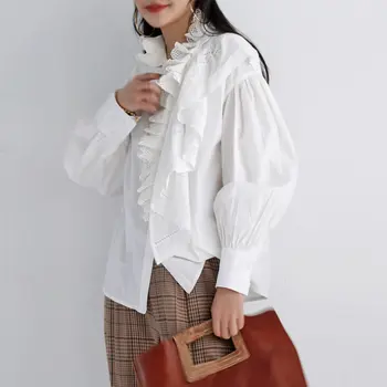 

loose Irregular Patchwork Ruffle Shirt Women Clothes 2020 Spring New Fashion Loose Pleated Match All Elegant Blouse Q0028
