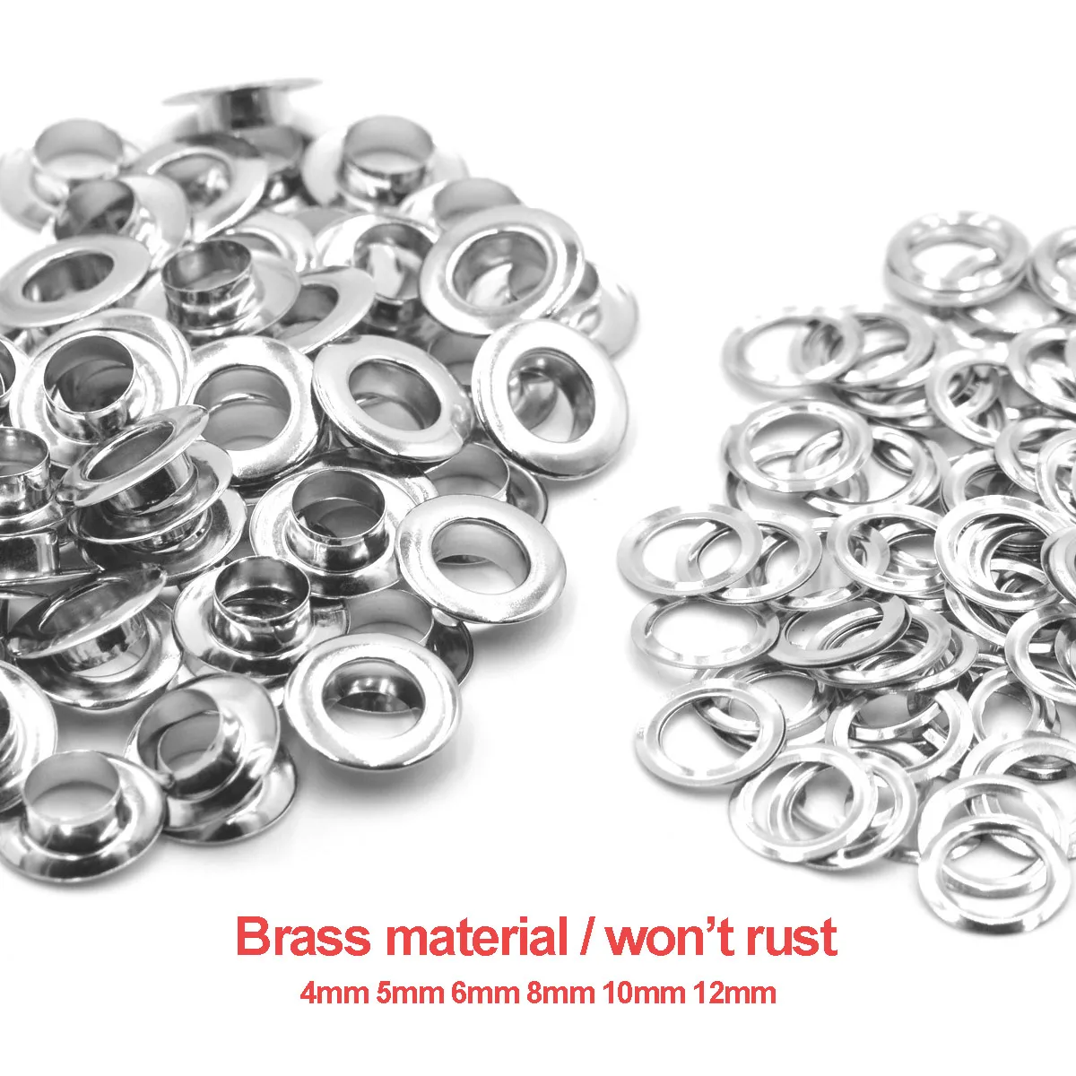 Brass Material Silver Color 4mm 5mm 6mm 8mm 10mm 12mm Flat Face Grommet Eyelet With Washer Leather Craft Bags Shoes Belt Cap