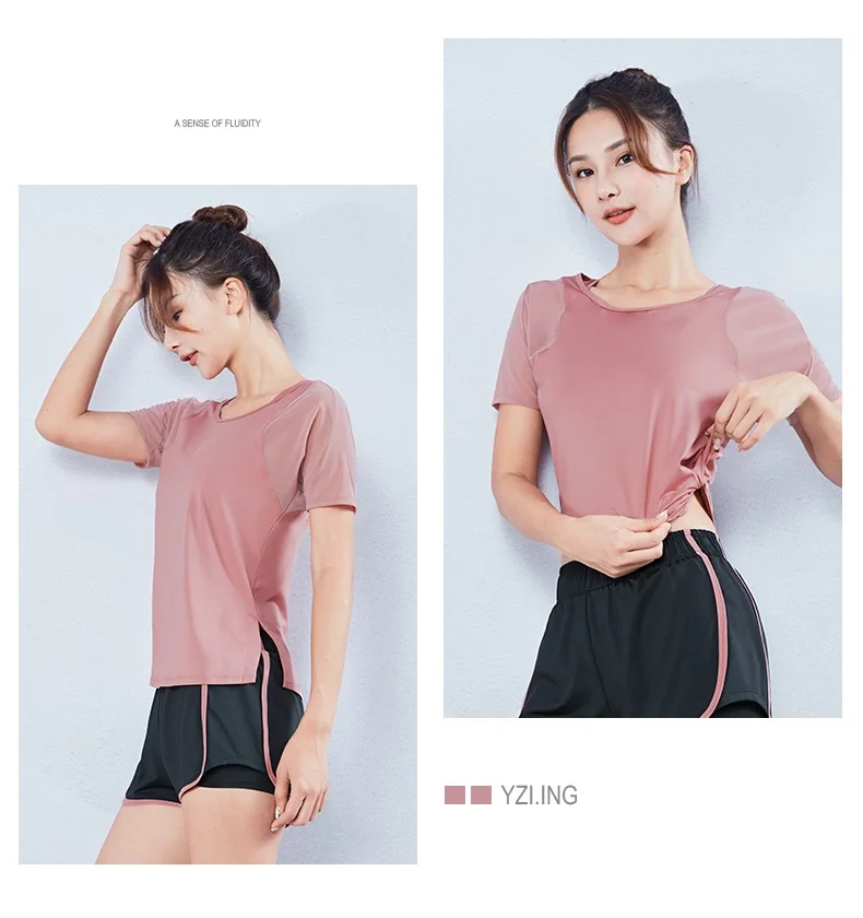 Brand 2020 Women Mesh Sports Tops Short Sleeve Yoga Shirts Loose Running Fitness T-shirts Summer Quick Dry