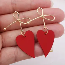 EK537 Новые Модные металлические окрашенные капли длинные серьги в форме сердца для женщин ручной работы милые свадебные украшения Рождественский подарок