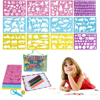 

BESTOYARD 12 Drawing Stencils with Assorted Designs Creative Craft Painting Stencils Educational Art Tool Set for Kids Learning