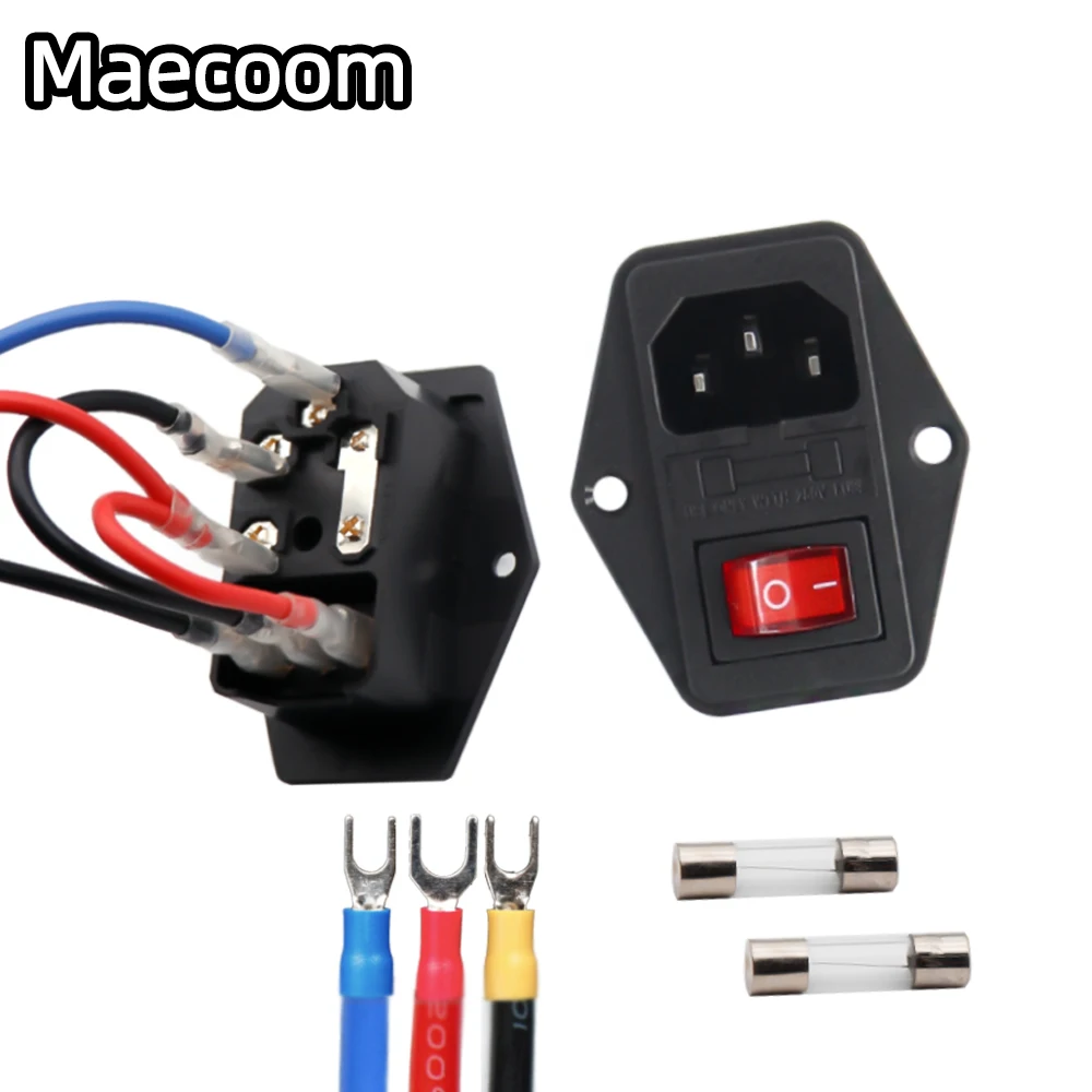 

1/2/5 PCS 10A 250V Power Switch AC Power Outlet With Red Triple Rocker Switch Fused Module Plug For 3D Printer Parts