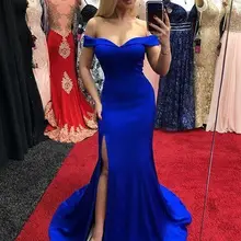Королевское синее вечернее длинное женское платье русалки с разрезом, платье для выпускного вечера, сатиновые женские вечерние платья с открытыми плечами, vestidos arabes fiesta
