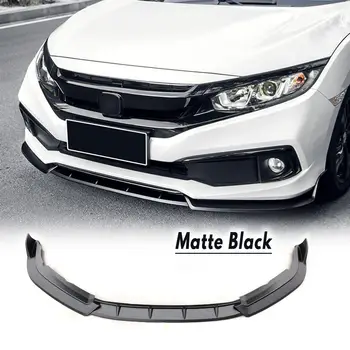 

3pc JDM-Matte Black car Front Bumper Lip Spoiler Splitter For Honda For Civic 2/4 Door 2019-20 Bumper Lip Body Kit Spoiler