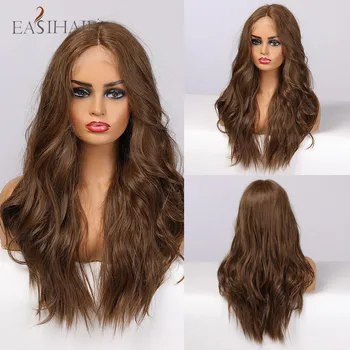 

EASIHAIR Lace Synthetic Front Wigs Brown Long Water Wave Lace Hair Wigs for Women Heat Resistant High Density Cosplay Wigs