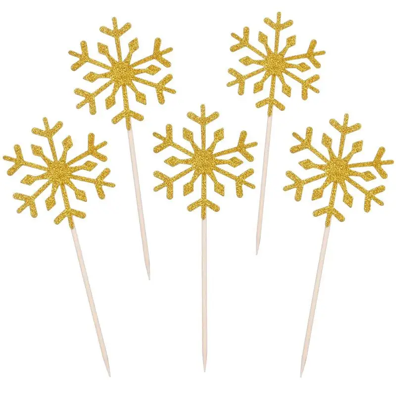 

60 Pack Snowflake Cupcake Toppers Glitter Snowflake Cake Topper Picks for Christmas Birthday Party Baby Shower Wedding Cake Deco