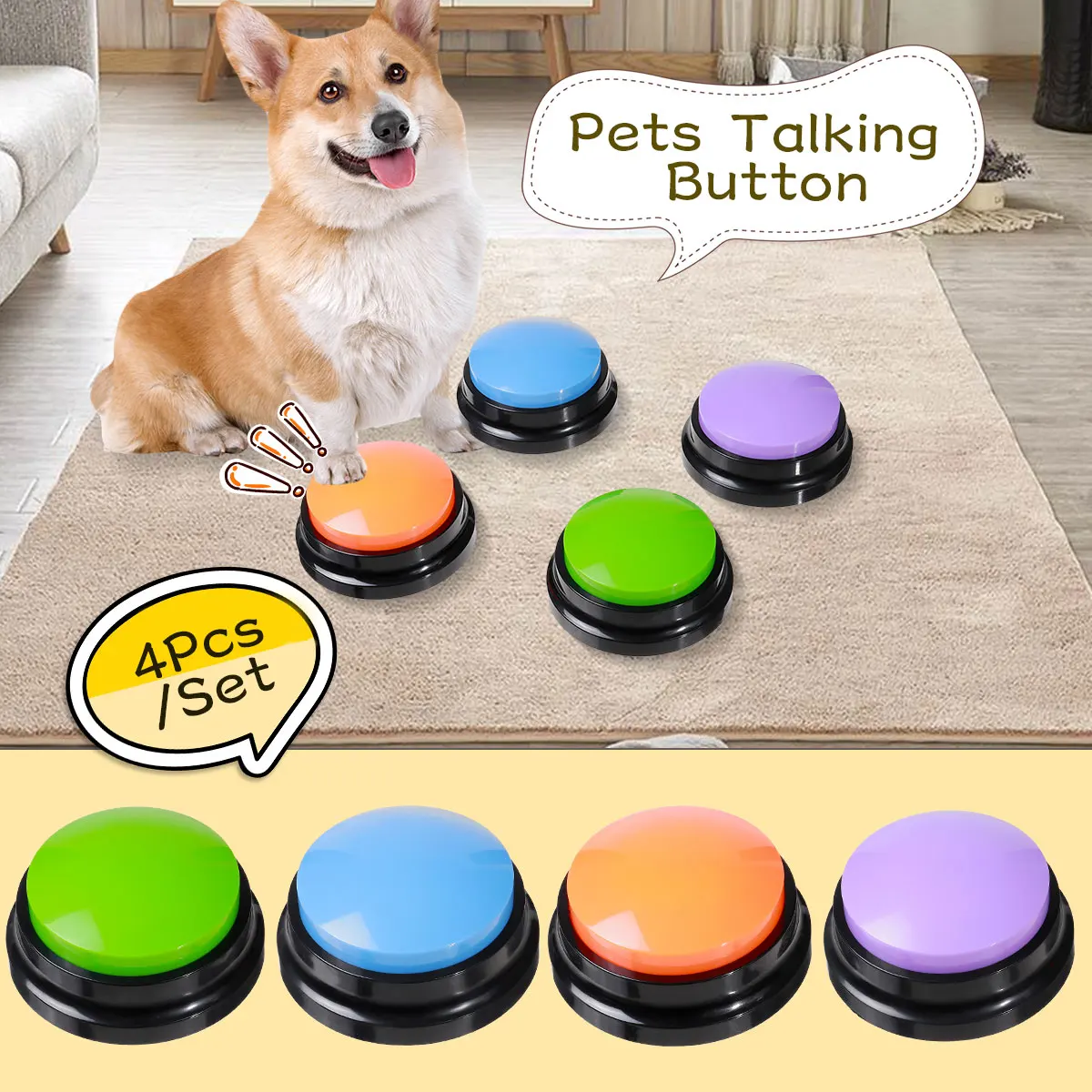 Recordable Talking Easy Carry Kids Pet Dog Interactive Toy Answering Buttons