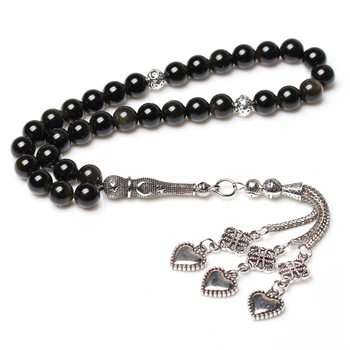 

Natural gemstone gold obsidian beaded rosary muslim misbaha