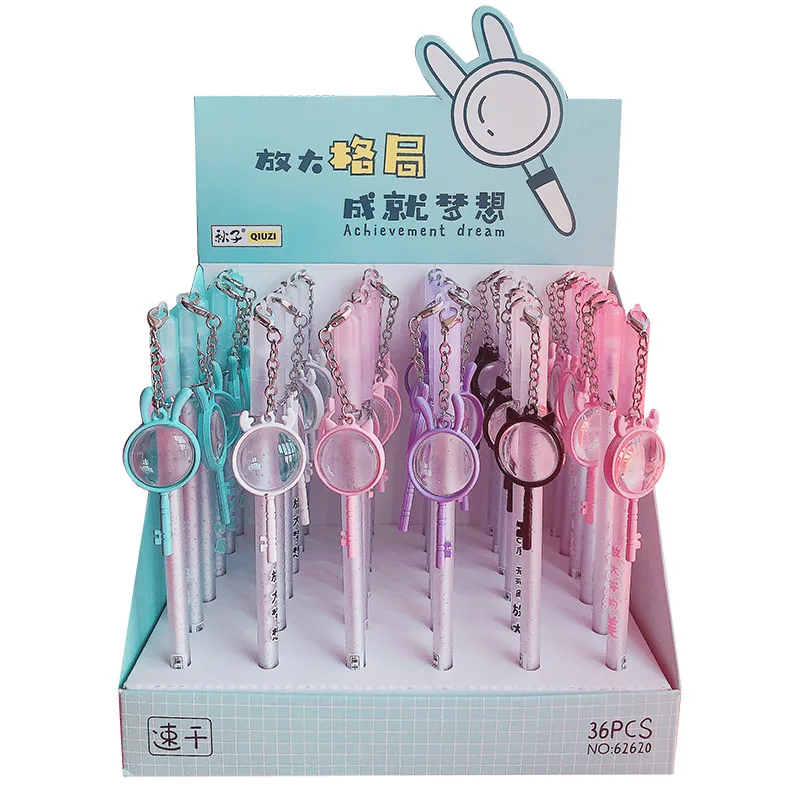

36 pcs Gel Pens Magnifying glass pendant black color gift gel-ink pens pens for writing Cute stationery office school supplies