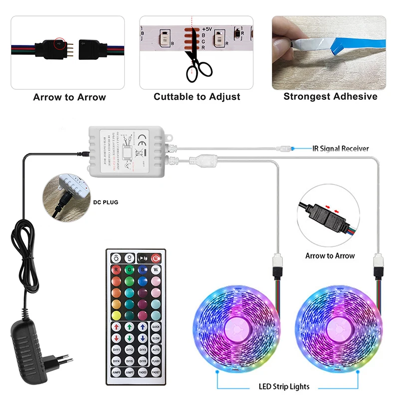 30M Led TV Strip RGB 44Key Control Led Strips 5050 BackLight Desktop Wall Room Led Strip 20M 25M LED PLUG US/EU/AU/UK