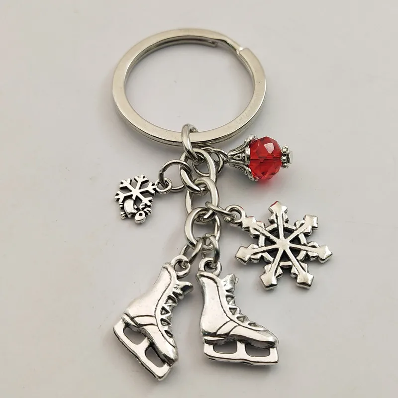 1pc Snow Keyring Red Bead Key Chain Keychain Jewelry Antique Silver Ice