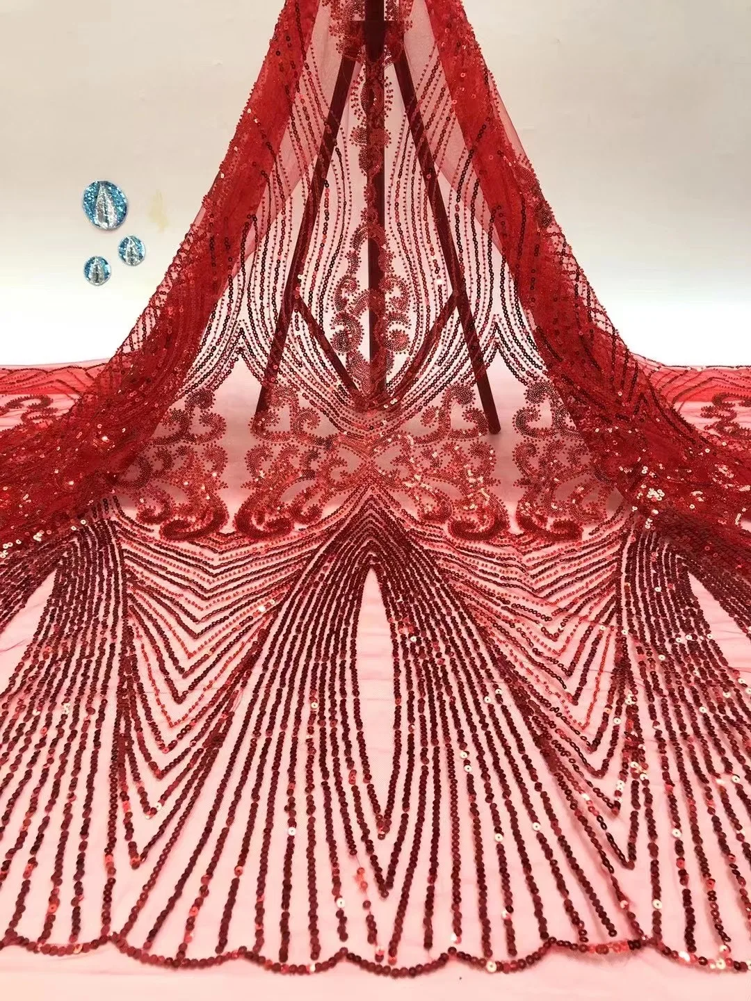 

Nigeria Mesh Lace Fabric, African Sequin Lace Fabric, High Quality French Mesh Tulle Lace Fabric With Sequins D4743