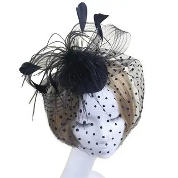 

Retro Style Bird Cage Mesh Bridal Face Veil Feather Fascinator Hair Clip (Black)