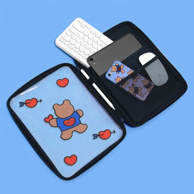 Korea Bear Laptop Case Bags Heart 10.5 11inch Waterproof Mac Ipad Pro Case IPad Storage Bag Travel Girls Clutch Purse Organizer