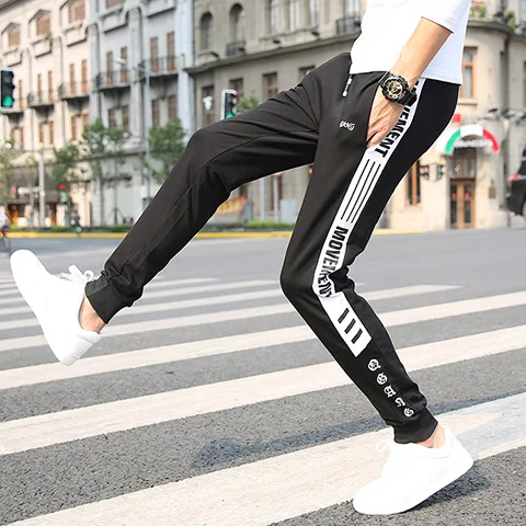 

Athletic Pants Men's Pure Cotton Printed Casual Pants Men Slim Fit Beam Leg Sweatpants Teenager Large Size Knitted Long Pants