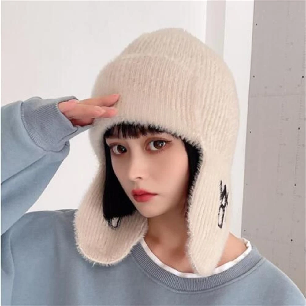 Winter Hat Keep Warm Women Winter Aviator Trooper Earflap Wool Knitted Warm Ear Flaps Russian Bomber Hat For Women Earflap Caps bomber trapper hat