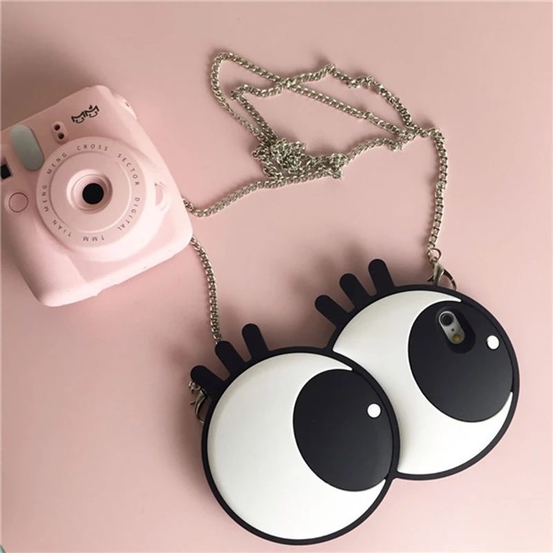 

Cute Big Eyes Silicone Case with Neck Strap for iPhone XS MAX 7 8 7 plus Fashion Cartoon Case for iPhone 6 plus 6 6s 6 s plus