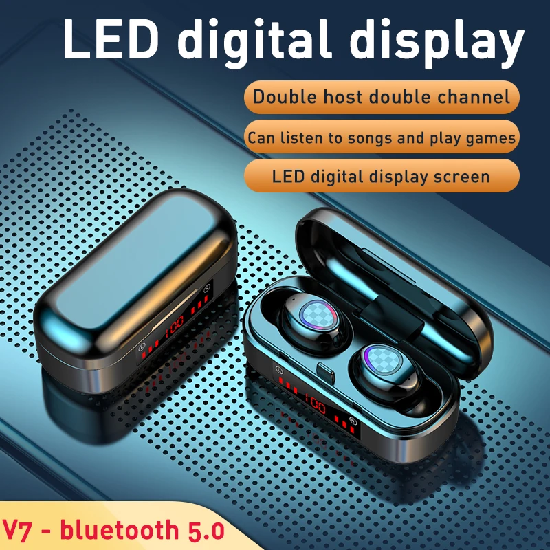 Bluetooth наушники беспроводные V7 V8 TWS гарнитура спортивные светодиодный