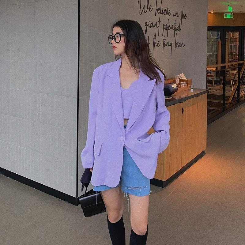 Suit Jacket Women's Autumn New Style Korean-style Loose-Fit Long Sleeve British Style CHIC Elegant Purple Suit Fashion