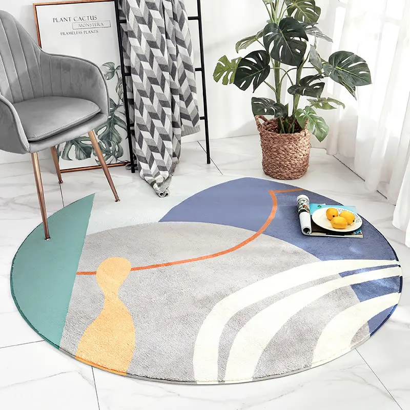 Modern Lamb Cashmere Flower Pattern Home Round Rug Living Room Sofa Non-slip Carpet Computer Chair Mat