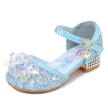 

Girls Wedding Shoes New Brand High Heel Children Elsa Princess Glitter Crystal Sandals Dance Kids Fashion Party Shoes