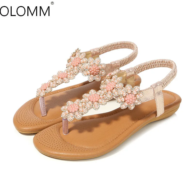 

Sandals Summer Rhinestone Beaded National Flat Shoes Pinch Flip Flops Womens Fashion Shoes Zapatos De Mujer Stripper Heels
