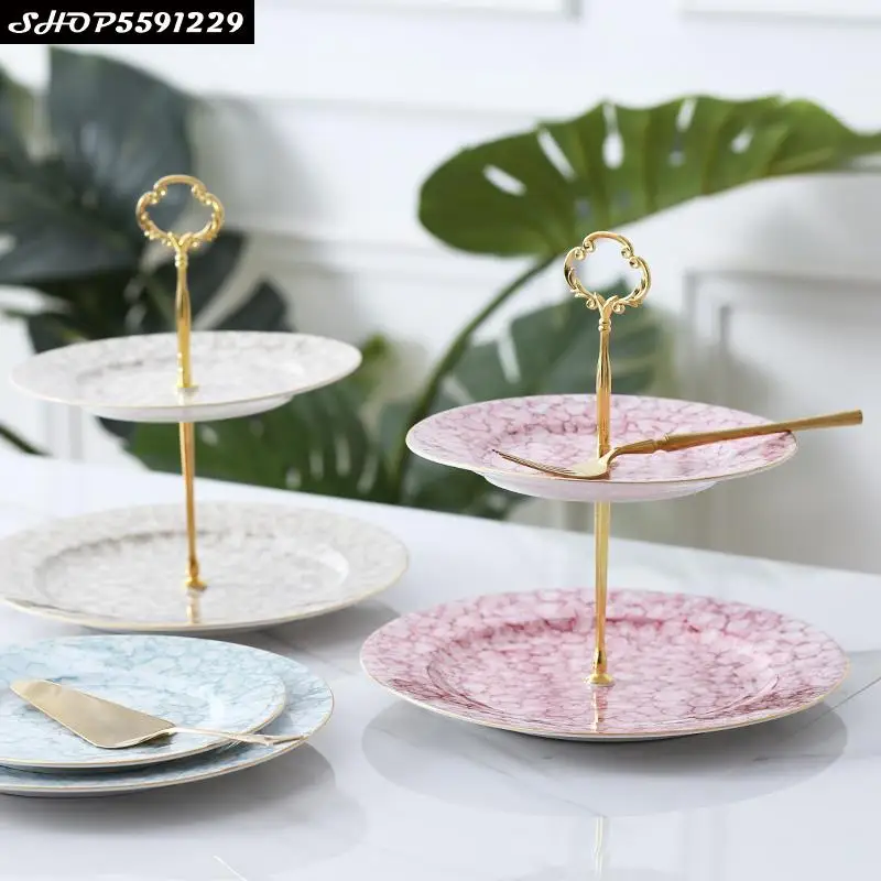 European Gilt Ceramic Dessert Table Wedding Cake Stand Afternoon Tea Double Fruit Plate Snack Rack Party Tableware | Дом и сад