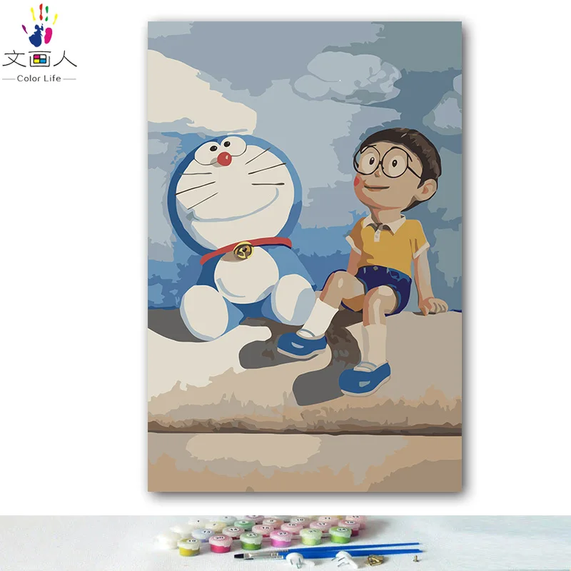 DIY картинки для раскраски по номерам с цветами Doraemon большой медведь робот кошка картина Рисование Живопись по номерам в рамке дома