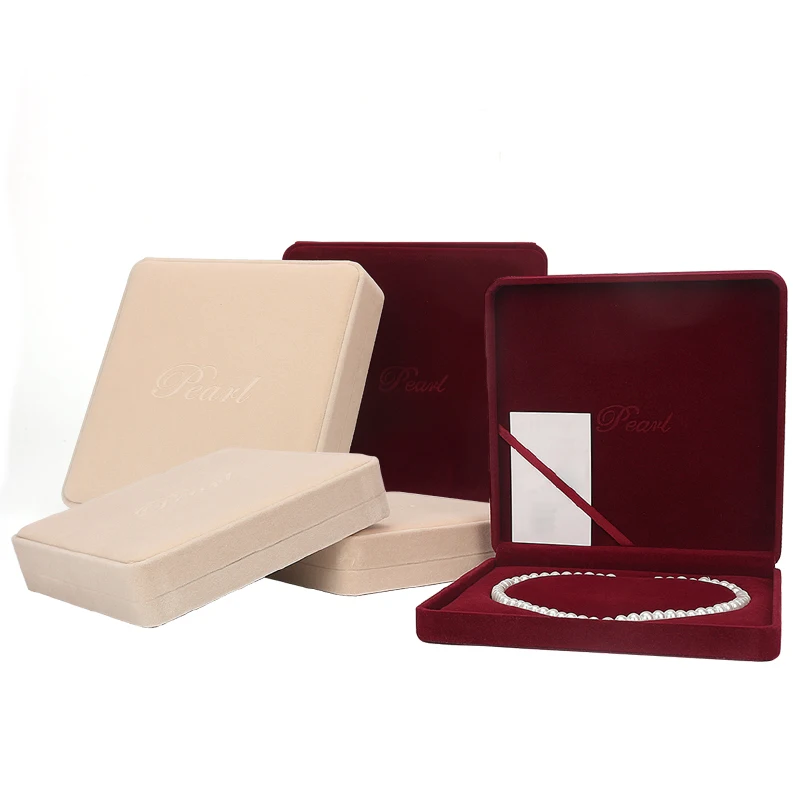 Beige Flannel Pearl Necklace Jewelry Set Display Gift Box For Femal Earring Pendent Jewellery Organizers Lover Valentine's Day