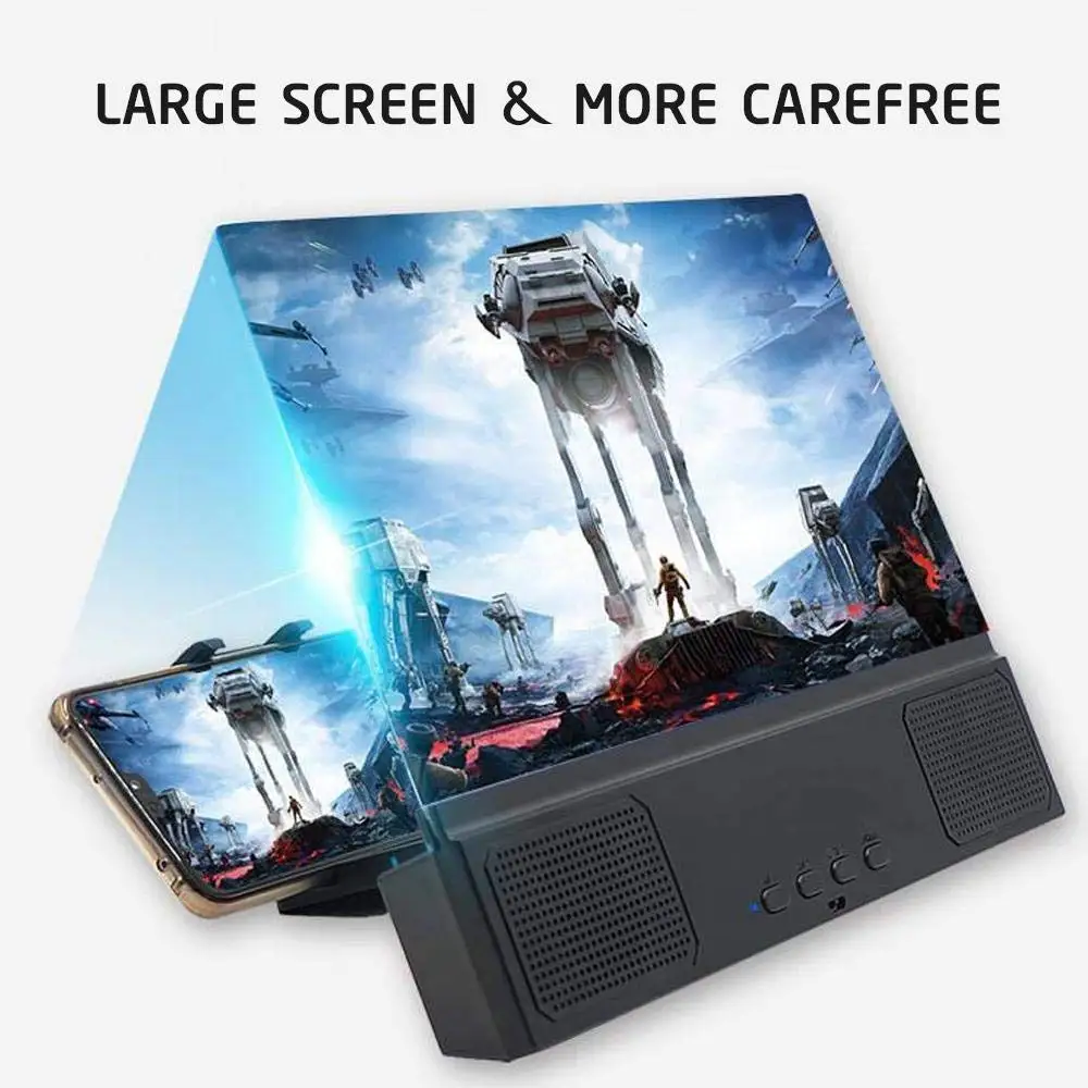 

12'' 3D Screen Magnifier,3D Screen Amplifier Mobile Phone Magnifying,with Bluetooth Speaker,HD Protable Movies,Phone Holder