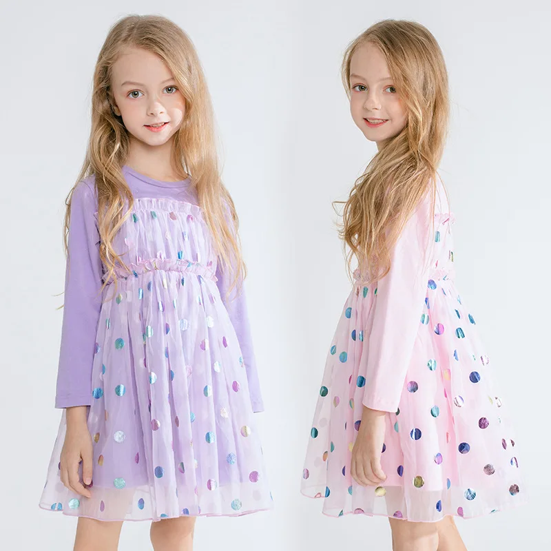 

Girls Dresses Fall and Winter 2019 New European and American Point Screen Girl Princess Dresses Cute Children's Dresses