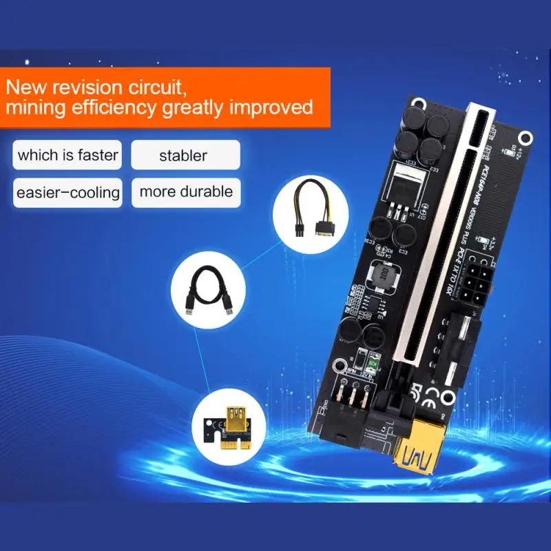 1/2/3/4/5/6pcs Newest VER009 USB 3.0 PCI-E Riser VER 009S Express 1X To 16x Extender Pcie Riser Adapter Card SATA 15pin To 6 Pin 2