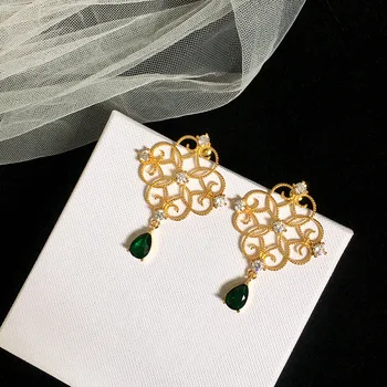 

Luxury Green water drop Crystal Statement Earrings for Women New Trendy Gold color Crystal Drop Earrings Banquet Earrings