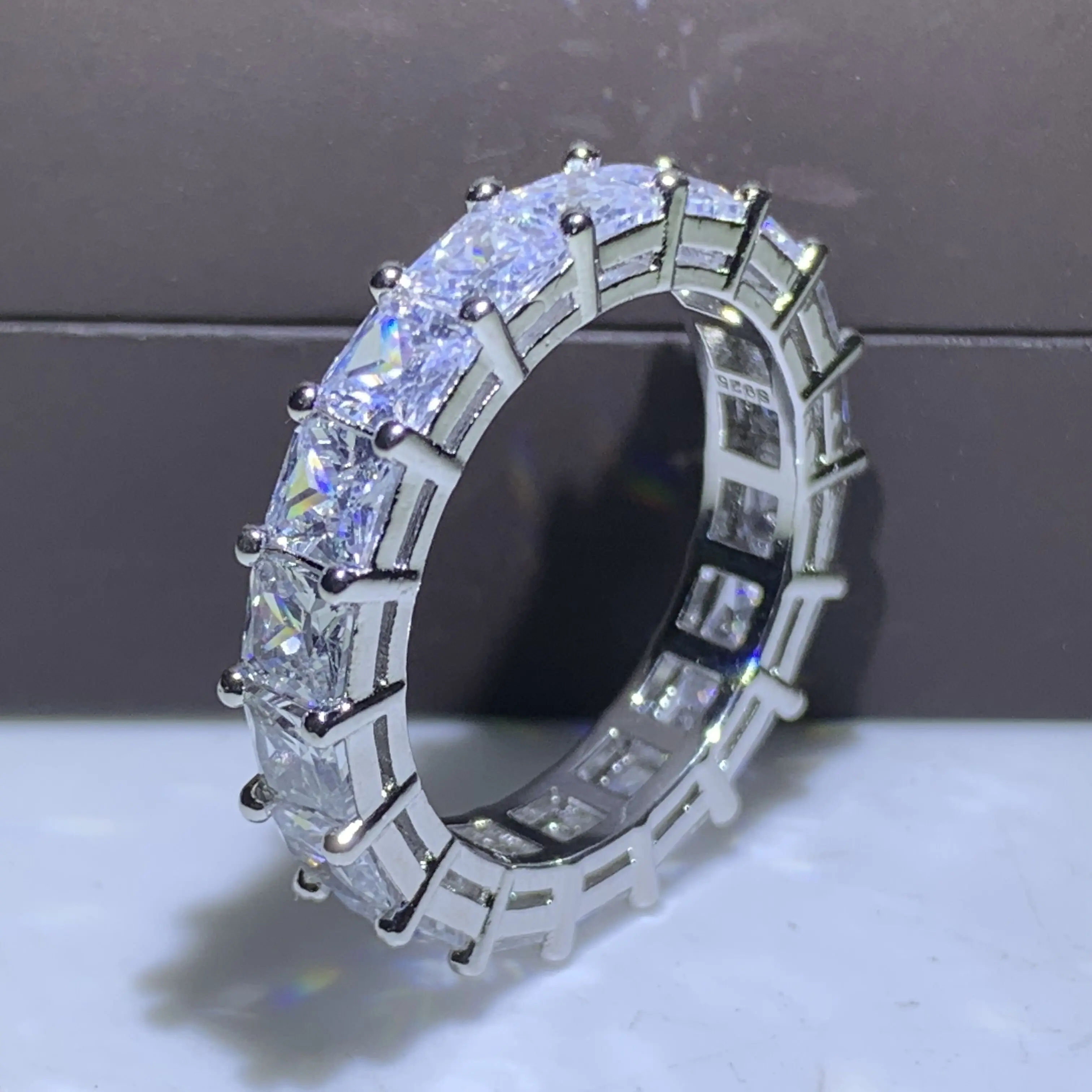 Asscher Twinkle Eternity Band Promise ring 925 пробы серебро AAAAA cz обручальные кольца для мужчин и женщин вечерние ювелирные изделия подарок - Цвет основного камня: Asscher