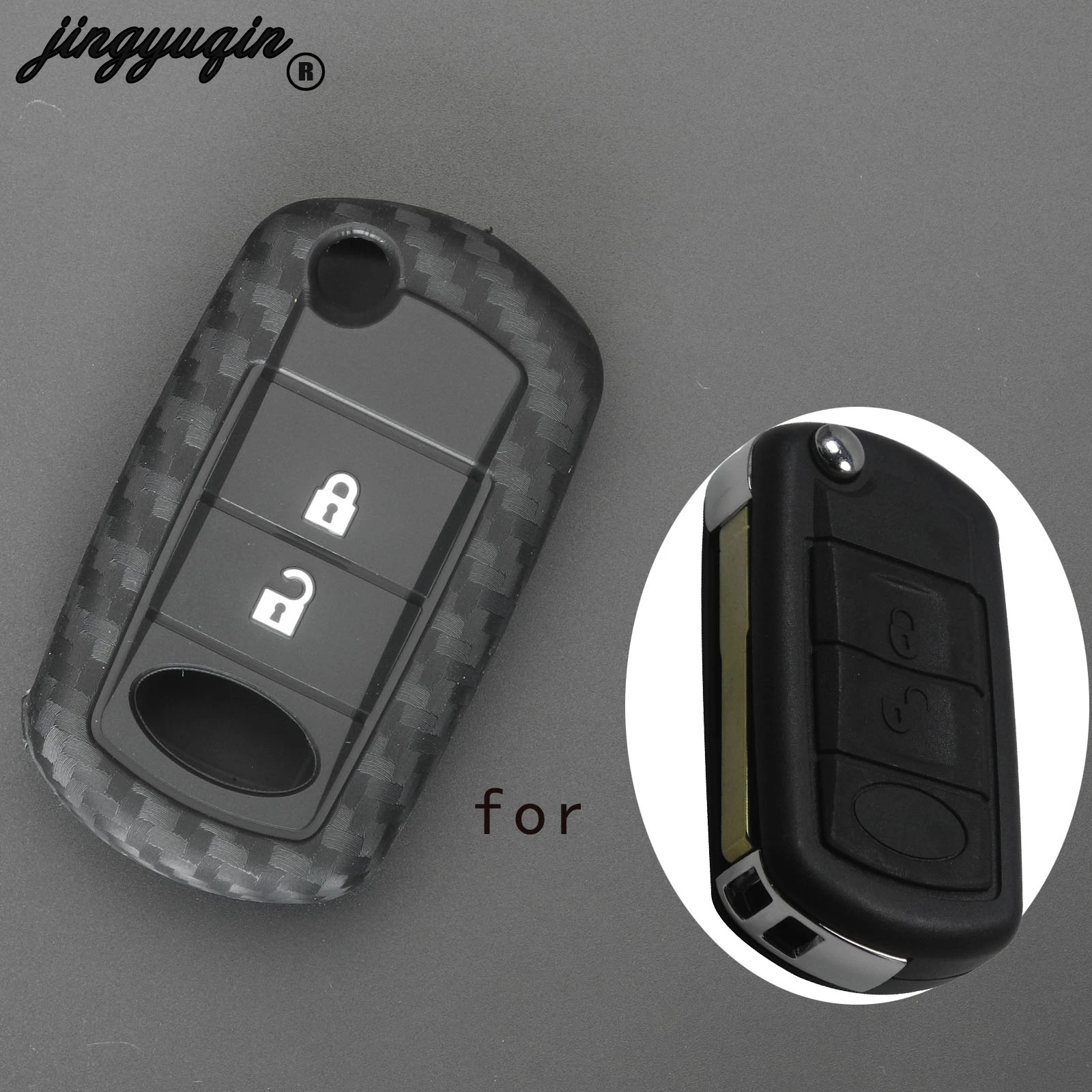 Jingyuqin Carbon Fiber Silicone Car Key Case Fob Cover For Land Rover