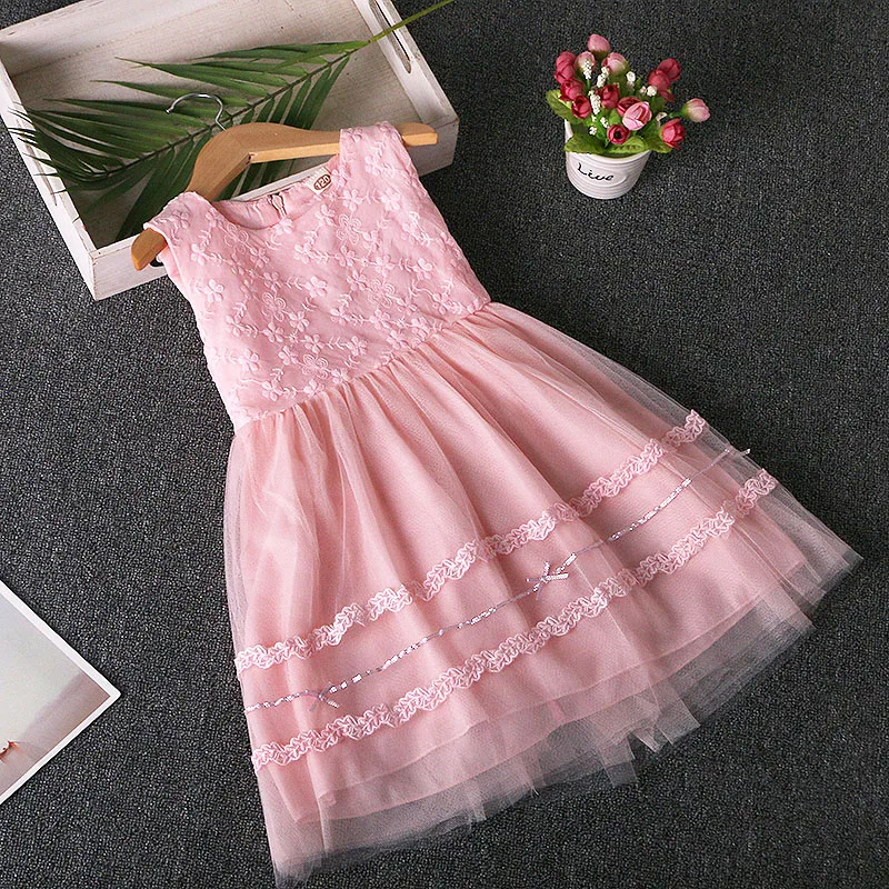 Детские платья для девочек; летнее платье принцессы без рукавов с вышивкой для маленьких девочек; Одежда для маленьких девочек; бальное платье; От 5 до 9 лет - Цвет: Розовый