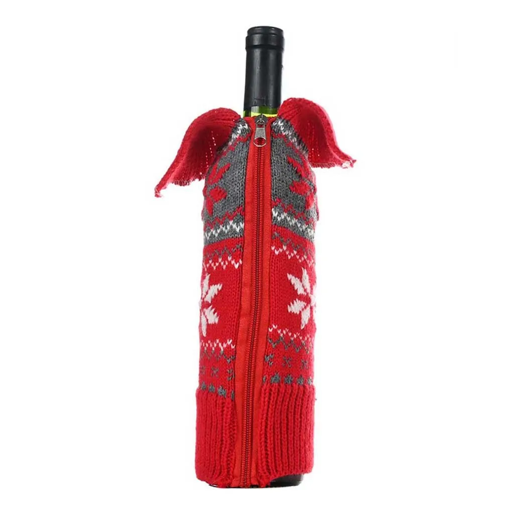 Merry Christmas Santa Wine Bottle Bag Cover Xmas Festival Party Table Decor Red Wine Bottle for New Year Xmas Dinner Party - Color: C