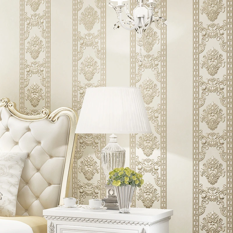 

Embossed 3d Luxury European Style Stripe Damask Wallpaper For Bedroom Walls Living Room Tv Background Home Decor Wall Paper Roll