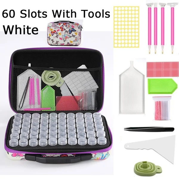 5D Diamond Painting Accessories Storage Box 15/30/60 Slot DIY Diamond Embroidery Tools Beads Storage Container Jar Zippered Case 