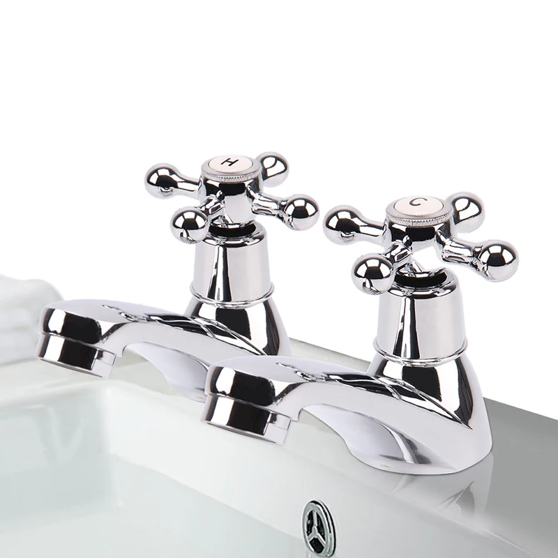 2 Taps Twin Hot and Cold Pair Tap Traditional Bath Bathroom Basin& Sink Chrome