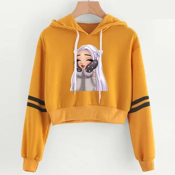 

Ariana Grande Hoodies Fashion Orange Female Short Hoodies American Sexy Crop Hoodies Pullovers Autumn Casual Women Sweatshirts