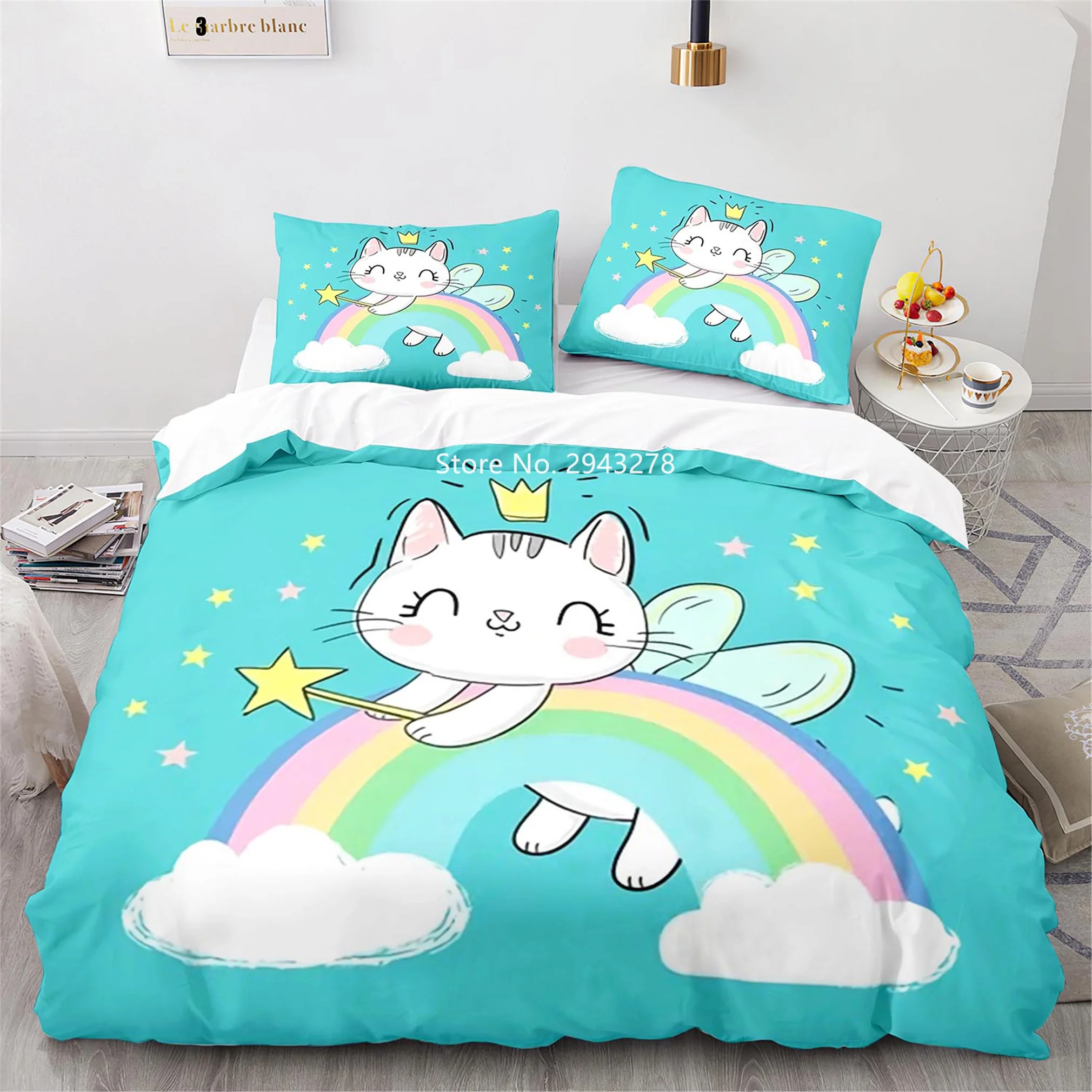 Bedding Sets for women Lovely Cartoon Color Cat Pattern Comfortable Duvet Quilt Cover Pillowcase Bedding Set Children Bedroom Decoration Home Textile quilt cover