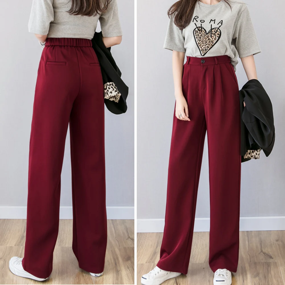 Высокая талия прямые брюки летние широкие эластичные талии рабочая одежда, штаны женские черные красные дикие офисные женские брюки