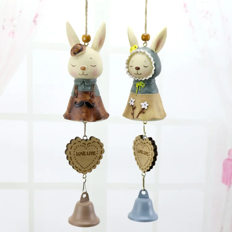 

Zakka Grocery MiSS Rabbit Resin Crafts Cartoon Hanging Decoration Wind Chime Couples Students Valentine's Day Gift Pendant